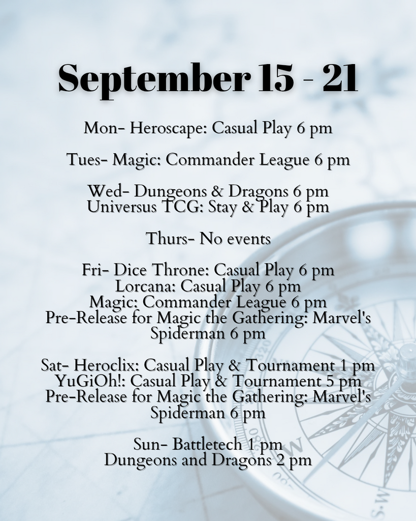 September 15-21 Store Events