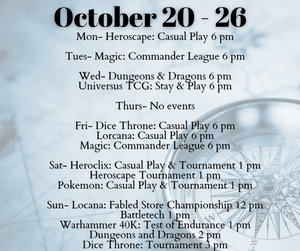 October 20 - 26 Store Events