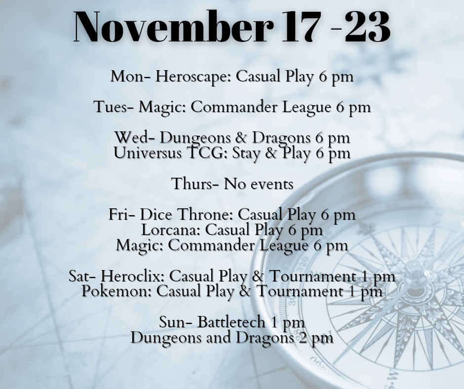 Novemeber 17-23 Store Events