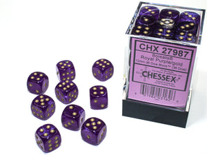 Borealis: 12mm d6 Royal Purple/Gold Dice Block (36 dice)