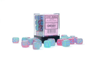 Gemini: 12mm d6 Gel Green-Pink/blue Luminary Dice Block (36 dice) 26864