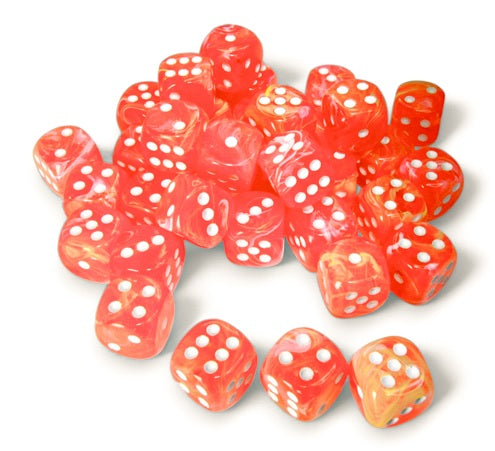 Chessex Dice - Festive: 12mm d6 Dahlia/white Dice Block (36 dice) - 27953