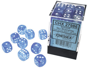 Borealis: 12mm d6 Sky Blue/white Luminary Dice Block (36 dice) 27986