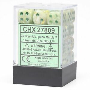 Chessex Dice - 12mm D6 Marble Green/Dark Green (36) - 27809