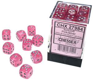Chessex Dice - Borealis: 12mm d6 Pink/silver Luminary Dice Block (36 dice) - 27984