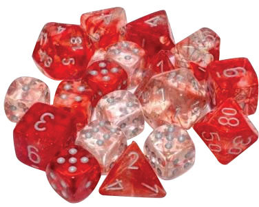 Chessex Dice - Nebula: 12mm d6 Red/silver Luminary Dice Block (36 dice) - 27954