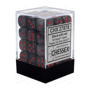 Chessex Dice - Velvet: 12mm D6 Black/Red (36) - 27878