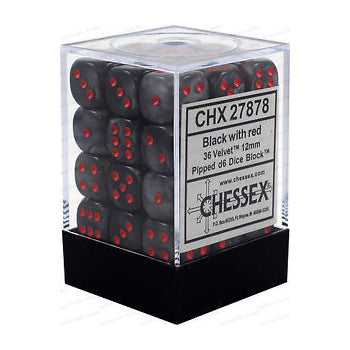 Chessex Dice - Velvet: 12mm D6 Black/Red (36) - 27878