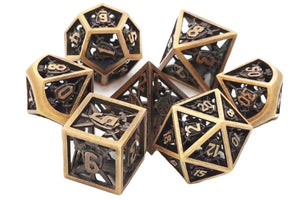 Old School 7 Piece DnD RPG Metal Dice Set: Hollow Sword & Shield Dice - Spectral