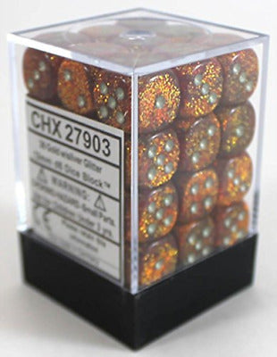 Chessex Dice - Glitter 12mm D6 Gold/Silver (36) - 27903