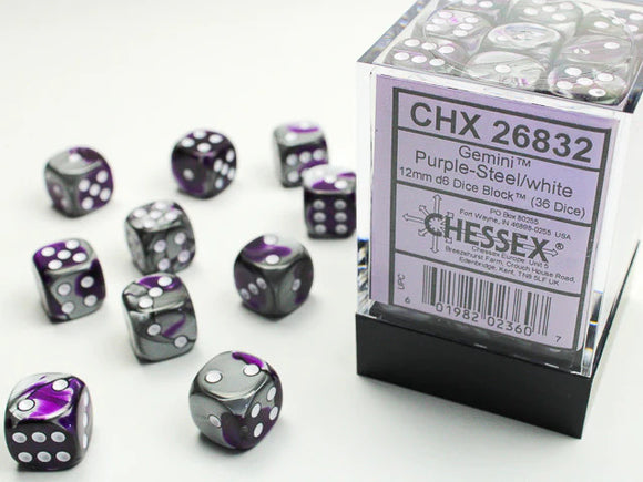 Chessex Gemini Purple-Steel/White D6 Set