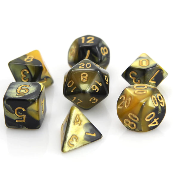 7pc RPG Set - Yellow and Black Marble