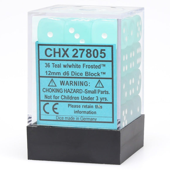 Chessex Dice - Frosted: 12mm D6 Teal/White Block (36) 27805