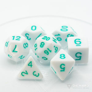 7 Piece RPG Set-White With Pastel Teal Die Hard Dice