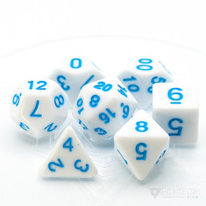 7 Piece RPG Set-White With Pastel Blue Die Hard Dice