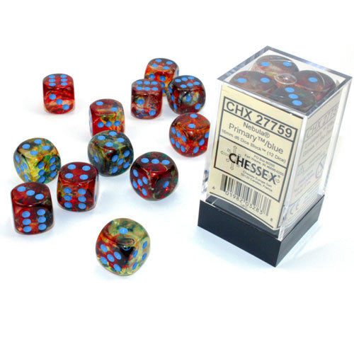 Nebula: 16mm d6 Primary/blue Luminary Dice Block (12 dice)