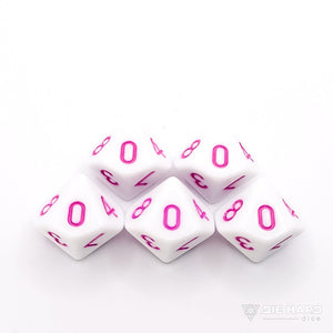 5 Piece d10 Set - White with Pastel Magenta