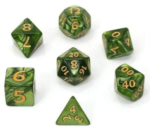 RPG Set - Mega Dice - Green Swirl w/ Gold