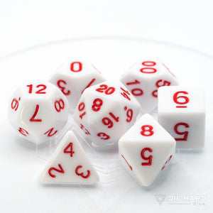 7 Piece RPG Set-White With Pastel Red Die Hard Dice