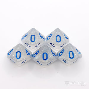 5 Piece d10 Set - Glacial Moonstone with Blue