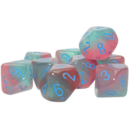 Gemini: Gel Green-Pink/blue Luminary Set of 10 d10s