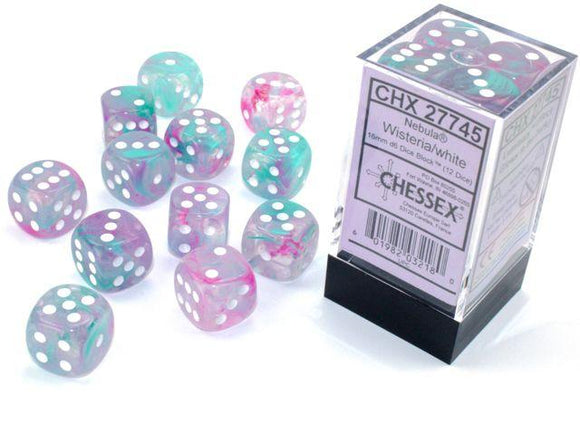 Nebula: 16mm d6 Wisteria/white Luminary Dice Block (12 dice) 27745