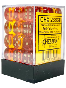 Gemini: 12mm d6 Translucent Red-Yellow/gold Dice Block (36 dice) 26868