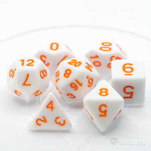 7 Piece RPG Set-White With Pastel Orange Die Hard Dice