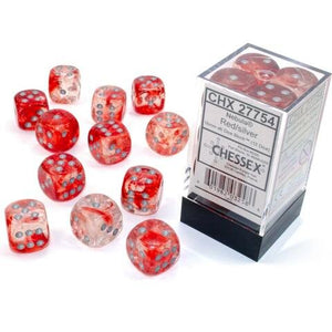 Nebula: 16mm d6 Red/silver Luminary Dice Block (12 dice)