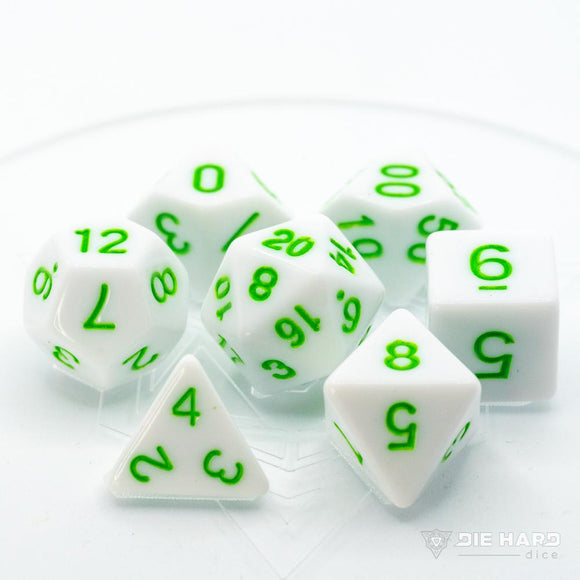 7 Piece RPG Set-White With Pastel Green Die Hard Dice