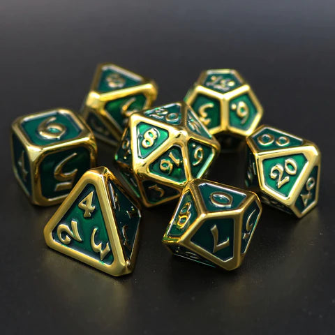 7 Piece RPG Set-Polychrome Diaglyph Auric Emerald Die Hard Dice