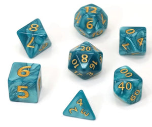 RPG Set - Mega Dice - Teal Swirl w/ Gold