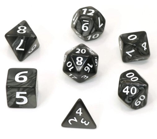 RPG Set - Mega Dice - Black Swirl w/ White